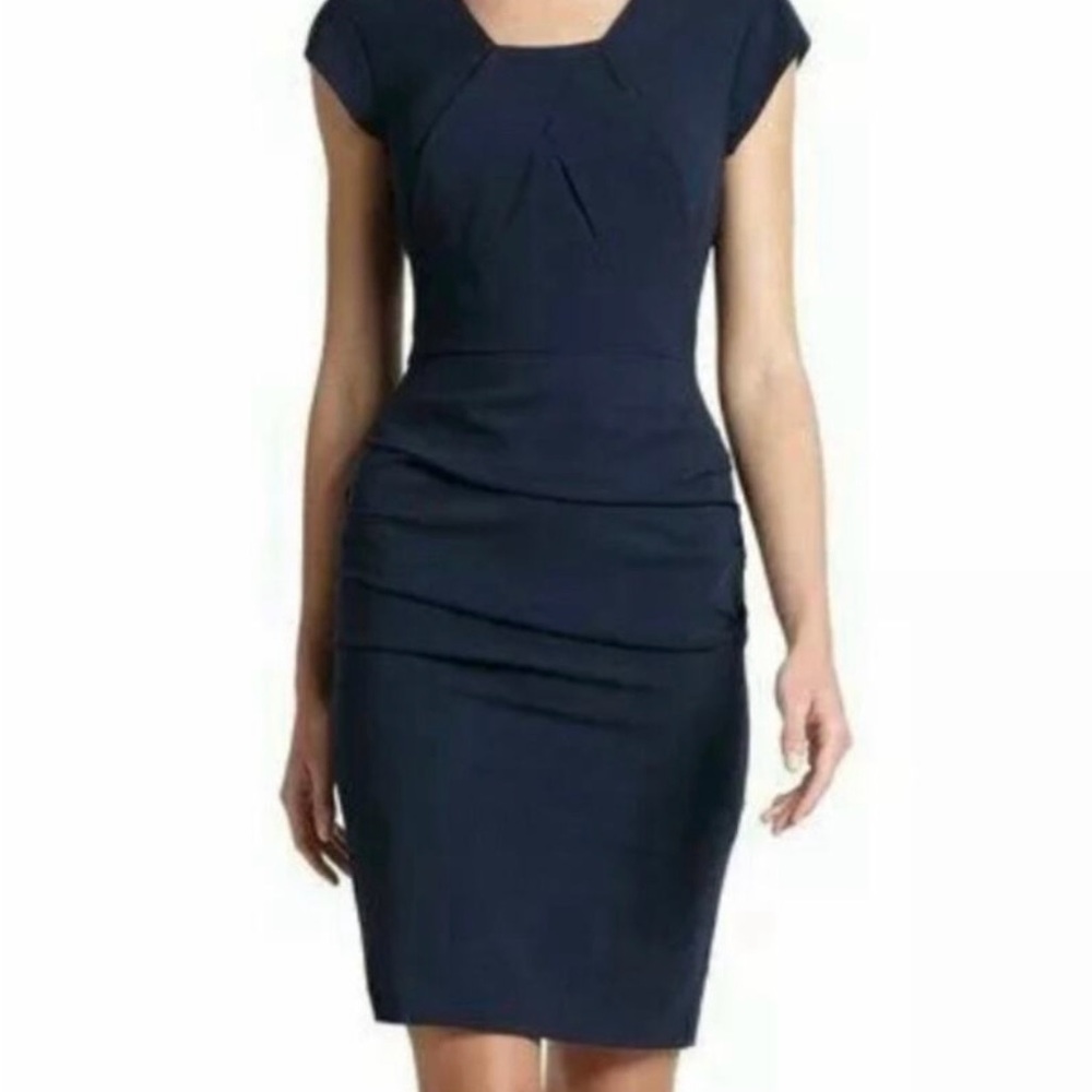 BCBGMaxAzria Navy Blue Cap Sleeve Midi Dress Size 2
